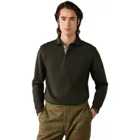Hackett London para hombre. HM5700021 Polo rugby Woven Pocket Trim verde (L), Casual, Algodón, Manga larga, outlet 2026.