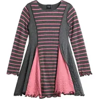 Desigual , Vestido evasé rayas, NiñOs, Viscosa, Negro, 11/12