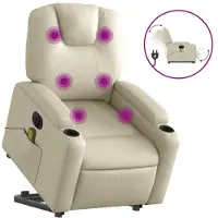 vidaXL Sillón de masajes eléctrico con función de ayuda para levantarse, color crema, tapizado en cuero sintético