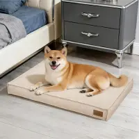 StarTech.com Cama para perros grandes: cojín rectangular XL para perros, con funda de lino desmontable, base de espuma con capa impermeable, base antideslizante, lavable a máquina. Color: caqui