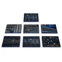 HBM Bandejas organizadoras con set de herramientas 262 piezas, para carro de herramientas, azul