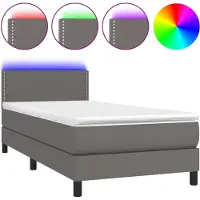 vidaXL Cama con somier y colchón, con iluminación LED, color gris, 100x200 cm, tapizada en cuero sintético