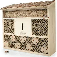 Merkloos Hotel para abejas silvestres, construido en madera maciza y con techo de corteza