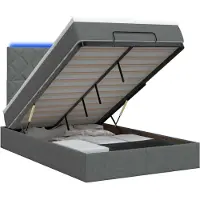 Syfax Cama otomana con colchón y luces LED, color gris oscuro, 120 x 200 cm, tapizada en tela