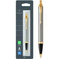 Parker Bolígrafo Im Brushed Metal Blue Retractable Push Button Tip Medium
