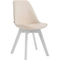 CLP Silla Manado, tapizada en cuero sintético, con cojín en el asiento y patas de madera. Color: crema. Color del marco: blanco