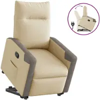 vidaXL Sillón reclinable Relax de , con ayuda para levantarse, color crema, tapizado en tela