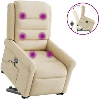 vidaXL Sillón de masaje con ayuda para levantarse, color crema, tapizado en tela