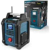 LEICKE Radio para obras , digital, robusto, con DAB+, FM, Bluetooth, entrada AUX, batería de 4000mAh, cargador, 2 altavoces de 15W, pantalla LCD de 2,4 pulgadas, portátil, color azul