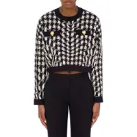 Moschino Cropped Pullover In Morphed Houndstooth Stretch Knit White Talla: 38 | Manga Larga Outlet | Mujer | Blanco