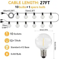 StarTech.com Cadena de luces LED G40 – Iluminación para exteriores – 10 bombillas – 8,23 metros – IP44 – 220 V – Enchufe europeo