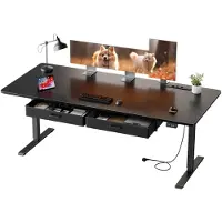 StarTech.com Escritorio eléctrico con ajuste de altura, 140x80 cm - Escritorio de pie/sentado / Escritorio para juegos - Alta capacidad de carga - Estructura de metal - Enchufe y cajón - Color negro