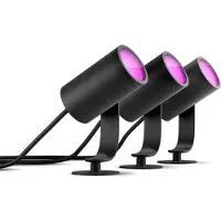 Philips Lote de 3 focos LED para jardín Lily, con tecnología White and Color Ambiance, grado de protección IP67, kit de base con alimentación, color