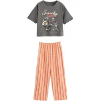 Next Pijama 'Halloween' gris oscuro / naranja oscuro / negro / offwhite
