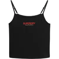 Superdry para mujer. W6011836A Camiseta entallada con logotipo Sportswear negro (XS), Casual, Algodón, Sin mangas / Tirantes, outle
