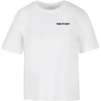 Miss Tee Camiseta 'Take It Easy' naranja / eosin / negro / blanco