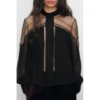 Reiss Lace Insert Blouse Black Talla: 6 | Manga Larga Outlet | Mujer | Negro
