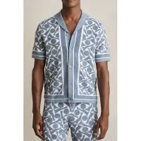 Reiss Ss Cuban Button Thorugh Geo Towelling Shirt Soft Blue/white Talla: XS | Camisas Casuales Outlet | Hombre | Azul