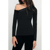 Reiss Off Shoulder Beaded Top Black Talla: S | Manga Larga Outlet | Mujer | Negro