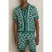 Reiss Ss Cuban Button Thorugh Geo Towelling Shirt Green/white Talla: M | Polos Outlet | Hombre | Verde
