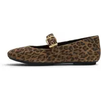 FitFlop para mujer. ADQ-E76 Bailarinas de Piel Delicato Mary Jane marrón (36), Beige, Plano, Serraje, Hebilla, Casual, Animal print,