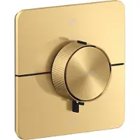 Axor ShowerSelect ID, termostato empotrado de diseño softsquare para 2 salidas, con combinación de seguridad integrada según la norma EN1717, acabado en color dorado cepillado