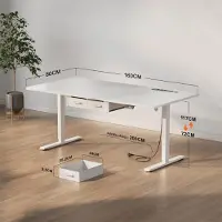 StarTech.com Escritorio eléctrico con ajuste de altura - 160x80 cm - Escritorio para estar sentado o de pie - Amplia superficie - Estructura de metal resistente - Con toma de corriente y cajón - Blanco