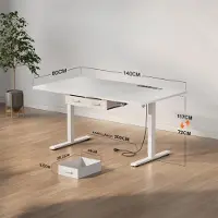 StarTech.com Escritorio de altura ajustable - Mesa eléctrica para estar de pie y sentado, 140x80 cm - Escritorio para oficina o juegos - Estructura de metal resistente con toma de corriente - Cajón - Blanco