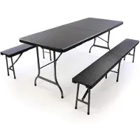 StarTech.com Juego de muebles de jardín para camping: mesa plegable con 1 o 2 bancos, dimensiones 180,5 x 75,5 x 73 cm, tablero de plástico resistente al agua, estructura de acero, color gris oscuro