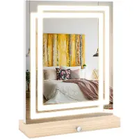 Costway Espejo de maquillaje de 41x50 cm, espejo cosmético con iluminación LED, 3 modos de iluminación regulables, control táctil inteligente y caja de almacenamiento