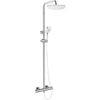 Sonstige Verlage Mereo: Grifo de ducha termostático con cabezal de ducha cuadrado y plato, color blanco - CB60104TSJ