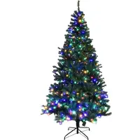 Costway Árbol de Navidad artificial LED de 210 cm, con 1570 puntas de PVC, 500 luces LED, 11 modos de iluminación, 5 cambios de color y base de metal. Árbol de Navidad verde