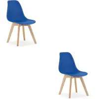 Leobert Silla reclinable - - Kito - Azul/Patas de madera natural - 46 x 54,5 x 80 cm - Juego de 2