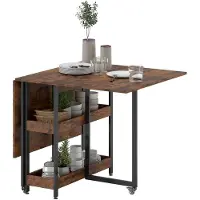 HOMCOM Mesa plegable para comedor, mesa de cocina para 4 personas con 2 estantes abiertos y ruedas