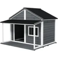 PawHut Caseta para perros , de madera, para animales pequeños, con terraza, ideal para exteriores