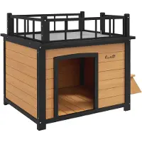 PawHut Caseta para perros con balcón. Caseta elevada para animales pequeños con escalera y ventana