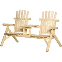 Outsunny Banco de jardín con mesa, muebles de jardín, banco con asiento, banco de madera para 2 personas