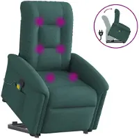 vidaXL Sillón de masaje con ayuda para levantarse, color verde oscuro, tapizado en tela