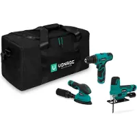 Vonroc Juego de herramientas 12V | Incl. 3 máquinas, 3 baterías y bolsa de herramientas