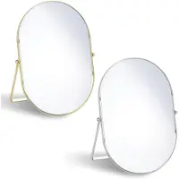 Merkloos Juego de dos espejos ovalados para maquillaje con soporte, modelo de mesa, en color dorado/plateado