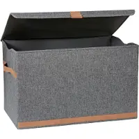 Merkloos Caja de almacenamiento premium con tapa, grande, de color gris, hecha de lino