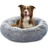 Merkloos Cama ortopédica para perros - Cama tipo donut - Lavable - Antideslizante - De felpa - Borde elevado - 70 cm - Cama para mascotas