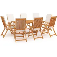 vidaXL Juego de mesa y sillas de jardín de 9 piezas con cojines, fabricado en madera de teca maciza