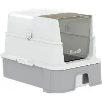 PawHut Arenero para gatos de acero inoxidable , con tapa, pala y bandeja extraíble