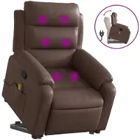 vidaXL Sillón de masaje con ayuda para levantarse, color marrón, tapizado en cuero sintético ()