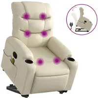 vidaXL Sillón de masaje con ayuda para levantarse, color crema, tapizado en cuero sintético