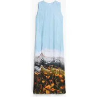 Desigual , Vestido plisado paisaje, Poliester, Azul, XS