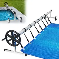 QEENTOE , sistema móvil y portátil para enrollar cubiertas de piscina de alta calidad, para piscinas de 3 a 5,70 metros, resistente a la intemperie, incluye ruedas y sistema de sujeción