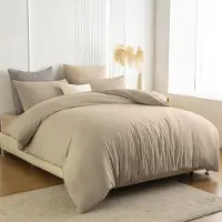 Merkloos Juego de funda de edredón de microfibra, 140 x 200 cm, color arena, con dos fundas de almohada de 80 x 80 cm y cierre con cremallera