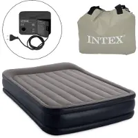 Intex 64136ND, Colchón inflable DuraBeam Deluxe con almohada, tamaño Queen, 152x203x42 cm, incluye bomba y bolsa de transporte